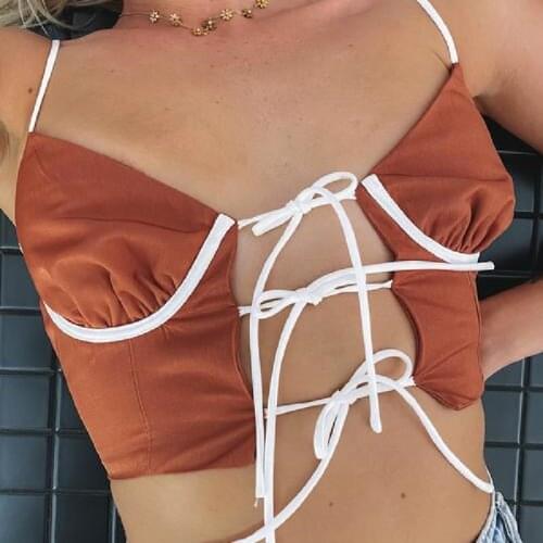 Sexy Camis Tie Front Crop Top for Women Fashion Summer Bow Tie Tops Hollow Out Streetwear Outfits