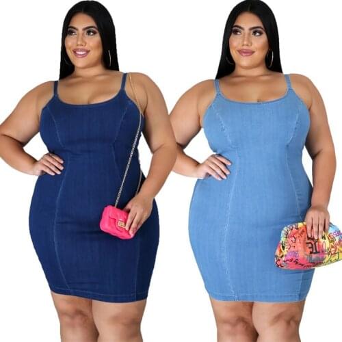 Plus size Female In Vestibule Woman Summer Denim Dress Fashion Street Casual Dresses Women Lady Thin Shoulder Strap Denim Dress