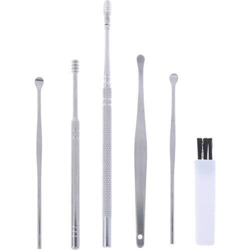 1/6pcs Set Stainless Steel Spiral Portable Earpick Spoon Ear Tapping Ear Clean Ear Wax Remover Ear Care Beauty Tool Kit