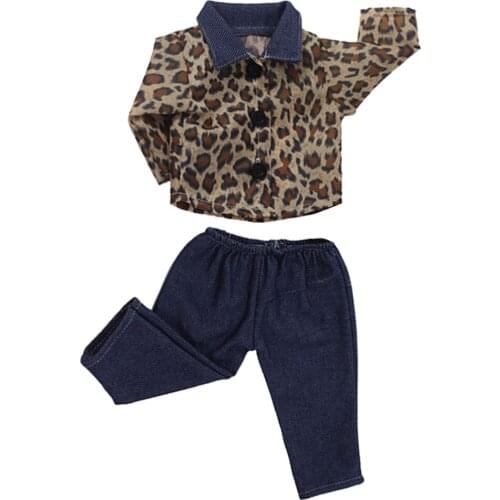 18inch Dolls Outfit Clothes Accss - Handmade Leopard Shirt & Dark Blue Pants
