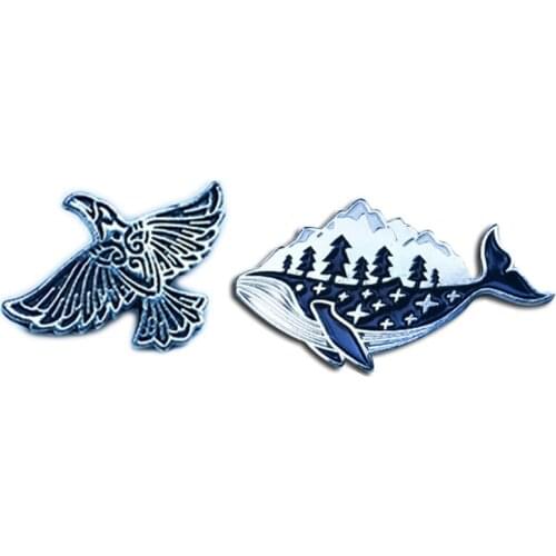 2pcs/set Kawaii Whale Eagle Brooches Metal Lapel Pins Cute Animal Pattern Badges Clothing Backpack Women Jewelry Gift