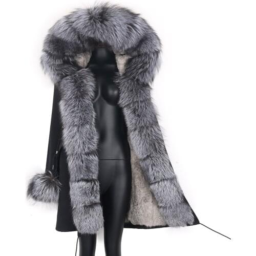 2021 Women Coats and Jackets Winter Womens Coat Real Fur Hooded Windbreaker Waterproof Fabric Parka Long Overcoat