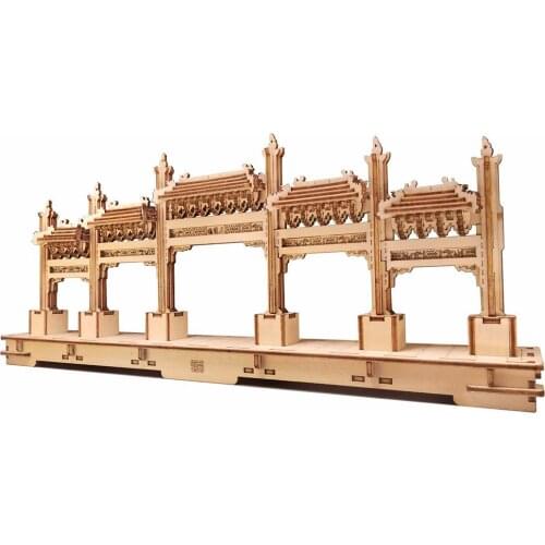 206Pcs 1:150 3D Wooden Puzzle Toy Handmade DIY Assembly Chinese Ancient Building Model Kits Crafts Gift - Zhengyangqiao Pailou