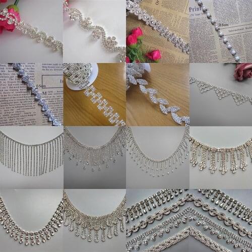 2x 30cm Rhinestone Strass Crystal Chain Trim Ribbon Sparkle Bridal Sash for Sewing Needlework Wedding Dress Costume Applique DIY