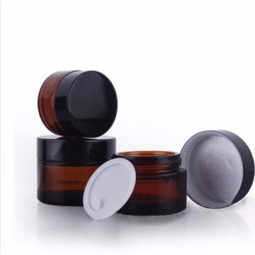 50 Pieces / Lot, 10g High Quality Round Shape Brown Amber Glass Jar, Bottle Container for Cosmetics Cream Serum Mask Beauty