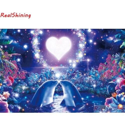 5D Diy Diamond Painting Cross Stitch full Square Diamond Embroidery Dolphins picture for room Decor H1758
