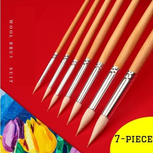 7 pcs Watercolor gouache with round head and pointed wool hair art acrylic painting brush set art school supplies brush pen