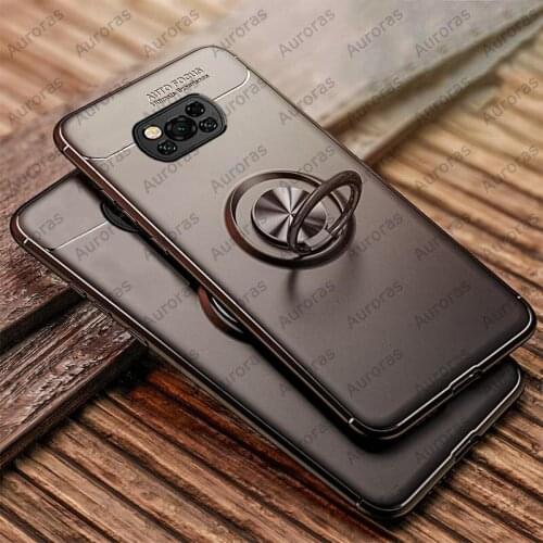 Auroras For Xiaomi Poco X3 Pro Case Business Style with Finger Ring Magnetism Holder Case For Poco F3 Cover