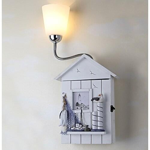 Children room wall lamp Fish Wood house children bedroom wall lamp Mediterranean cartoon corridor contracted