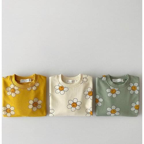 8733 Children Hoodies Autumn Winter Ins Korean Boys Trendy Pullover Cotton Sunflower Animation Girls Casual Sweatershirt Tops