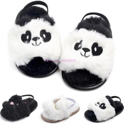 DHL 200pair Fashion Cartoon Panda Summer Baby Girls Plush Sandals Baby Fur Slippers Newborn Bebe Sandals Cute Shoes