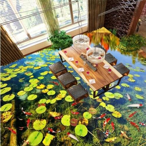 Beibehang Personality custom wallpaper pond duckweed clear river washroom bedroom 3d thick floor painting
