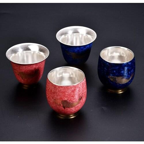 Ceramic Gilded Silver 999 Sterling Silver Master Cup Handmade Silver Cup Kung Fu Tea Set Household Silver Cup Teacup