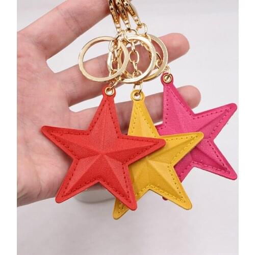 Creative PU leather key ring cute bag pendant leather five-pointed star car key chains fashion charm keychain