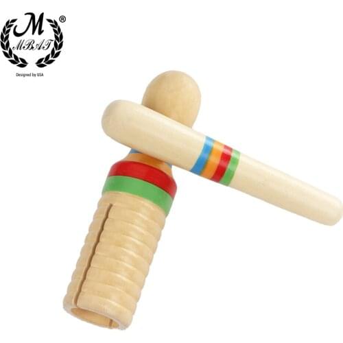 M MBAT Wooden Musical Instrument Children Kid Toys Sound Tube Small Single-Threaded Ring Percussion Cylinder Croak Frog Barrel