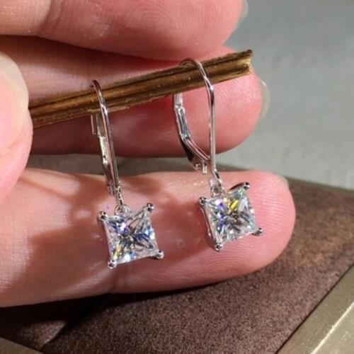 Fashion Women Princess Cut Cubic Zirconia Dangle Leverback Earrings Jewelry Gift