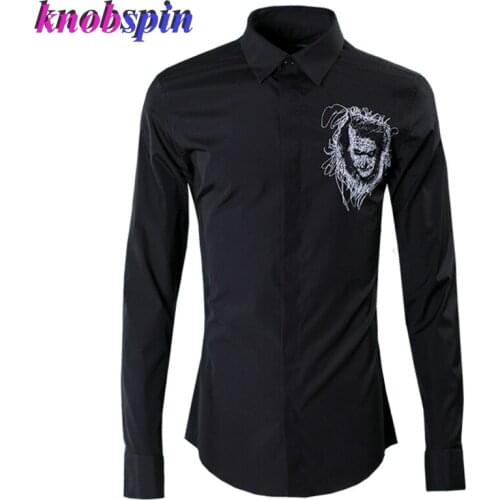 Clown Embroidery Men Shirt Slim long sleeve Solid mens clothes high quality Cotton Business male dress shirts Camisas masculina