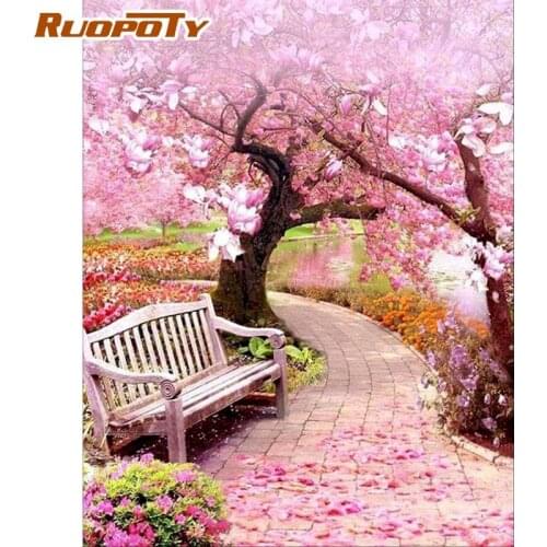 RUOPOTY Oil Painting By Numbers Home Decoration HandPainted Beautiful Flower Road Picture By Number Kits Draw On Canvas Diy Gift