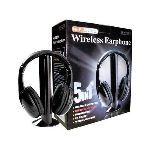 New 5 in 1 Headphone HiFi Headset Wireless Earphone Headphone with FM Radio for MP3 PC Stereo TV CD Cordless