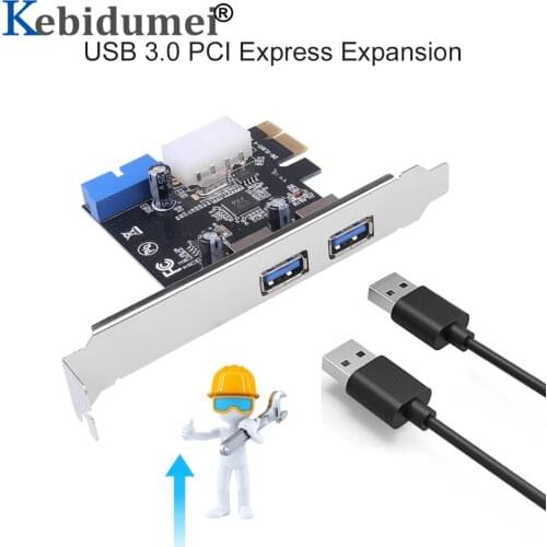 New USB 3.0 PCI-E Expansion Card Adapter External 2 Port USB3.0 Hub Internal 19pin Header PCI-E Card 4pin IDE Power Connector