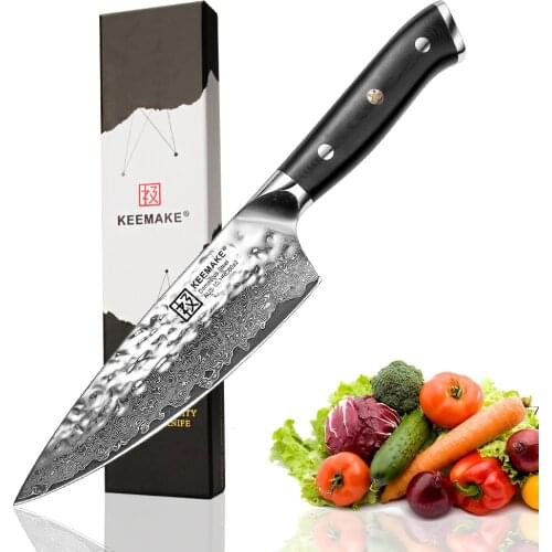 2018 new KEEMAKE Premium 6.5 inch Chef Knife Damascus Steel Kitchen Knives AUS-10 Steel Blade G10 Handle Meat Cutter Chef Knives