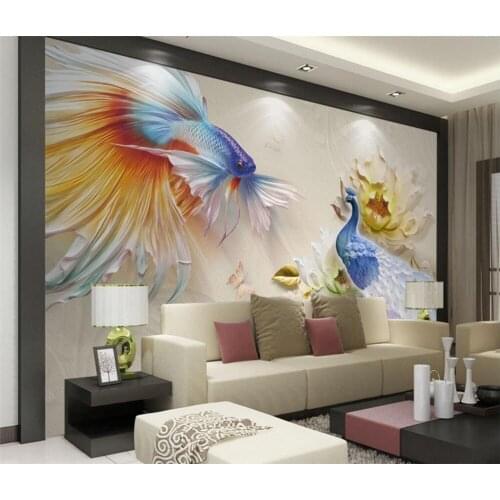 Beibehang Custom wallpaper 3d mural Chinese relief jewelry goldfish home and rich background wall 5d mural 8d bumpy wallpaper