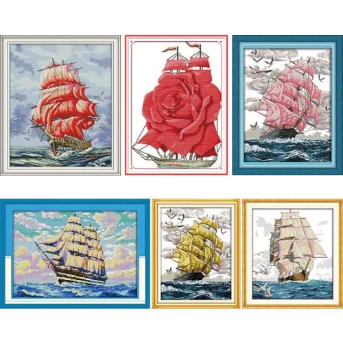 Sailing Ship Cross-Stitch Kit Stamped Printed Patterns 11CT 14CT Painting Counted Patterns Craft Decor Embroidery Needlework Set