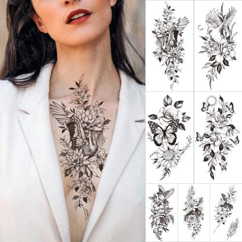 Waterproof Temporary Tattoo Sticker Bird crane flower plant Flash Tattoos butterfly sun moon Body Art Arm Fake Tatoo Women Men
