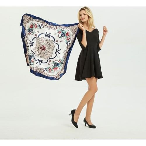 2020 90x90 Fashion Flower Multipurpose women Silk twill scarf Satin square tie Hairband ladies foulard femme towel bufanda shawl
