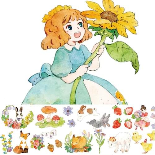 Lovely Forest Animals And Girls PET Washi Tapes Bullet Journal Masking Tape Adhesive Tape DIY Scrapbooking Washi Stickers