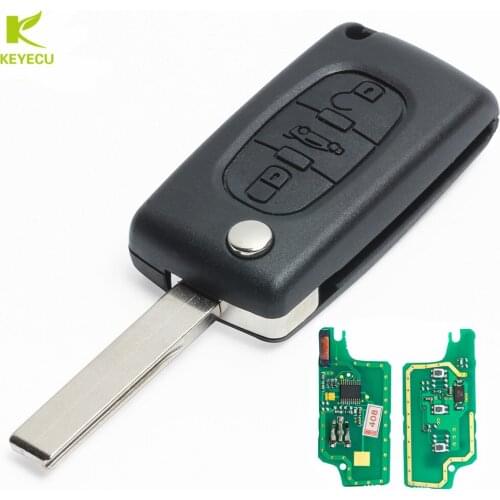 KEYECU Flip Remote Key 3 Button 433MHz ID46 Chip for Peugeot 408 FCC ID: 2012DJ7678 / 2012DJ7679 (FSK)