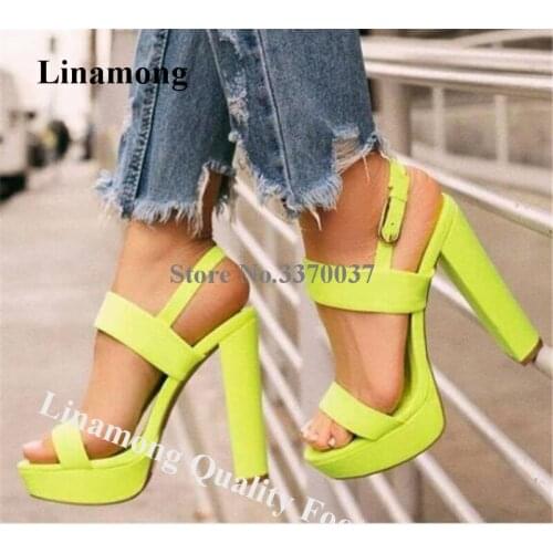 Linamong Women Elegant Open Toe Light Green Platform Chunky Heel Gladiator Sandals Ankle Strap Buckles Thick High Heel Sandals