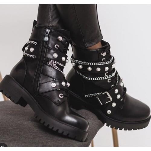 Big size boots women boots women boots female British style wild black handsome motorcycle boots women boots shoes woman