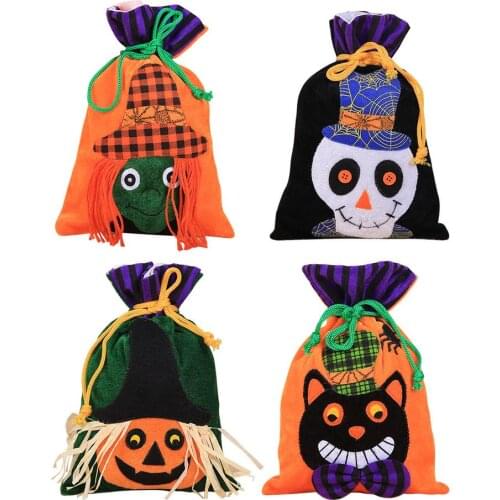 Halloween Drawstring Bag Kids Witch/Ghost/Pumpkin/Skull Gift Bag Goody Bags Halloween Candy Bags With Handles Trick Or Treat Use