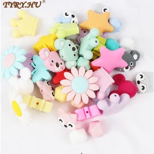 TYRY 10 PC Silicon Teething Baby BPA FREE DIY Cartoon Pacifier Chain Beads Pearl For Baby Teether Toys Toddler Chewable Pendent