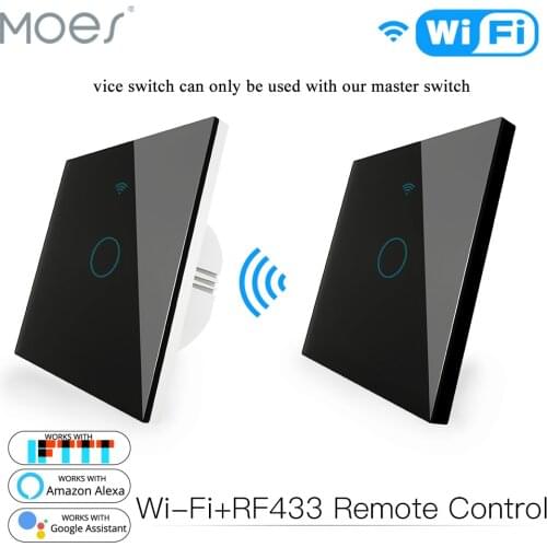 WiFi RF433 Transmitter Wall Panel Smart Glass Panel Touch Switch 1/2/3 Gang Remote Control Switch Works with Alexa, Google Home
