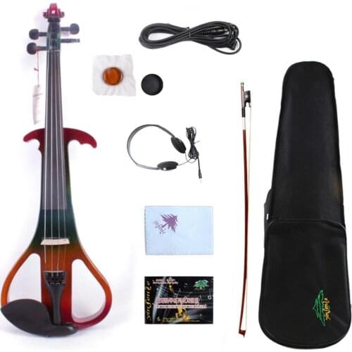Yinfente 4/4 4 string COLOR GREEN RED Electric Silent Violin natural wood Free Case&Bow&Rosin#EV3