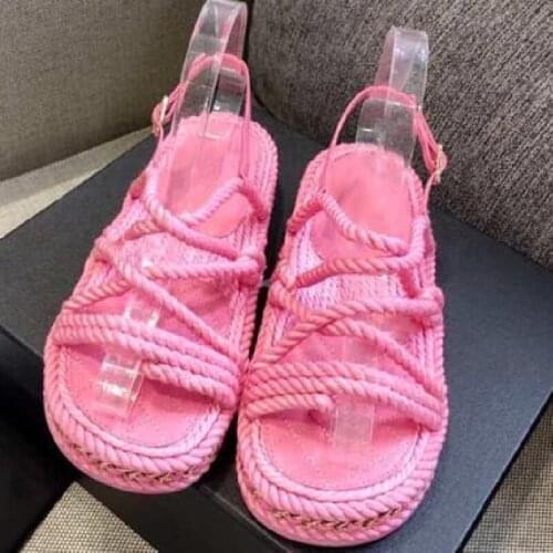 Hemp Open Toe Slippers Thick Sole Flats Platform Shoes Woman Summer Ladies Sandals Pink Sapatos Feminina New Zapatos De Mujer