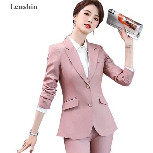 Lenshin High-quality 2 Piece Suit Set for Women Navy Pant Suits Business Office Lady Work Wear Formal Blazer with Trouser