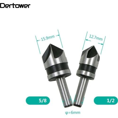 2pcs HSS 5 Flute Countersink Drill Bit 82 Degree Point Angle Chamfer Chamfering Countersinking Cutter 1/4" Round Shank Tool DT6