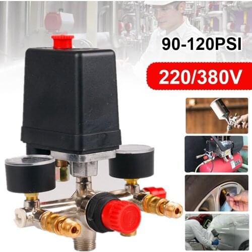 230-380v Air Compressor Pressure Pump Switch Control Valve Manifold Relief Regulator 90-120psi Pressure Gauge Control Valve