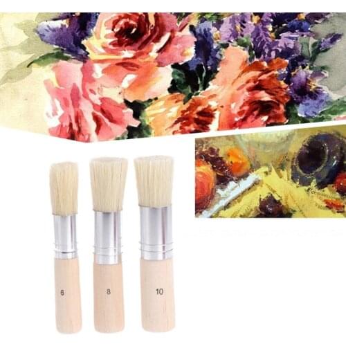 3Pcs Wooden Stencil Brush Hog Bristle Brushes Acrylic Watercolor Oil Painting