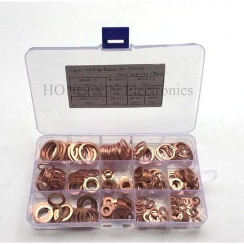 300pcs copper washer Flat Ring Gasket Sump Plug Oil Seal Fittings Washers Fastener Hardware Accessories