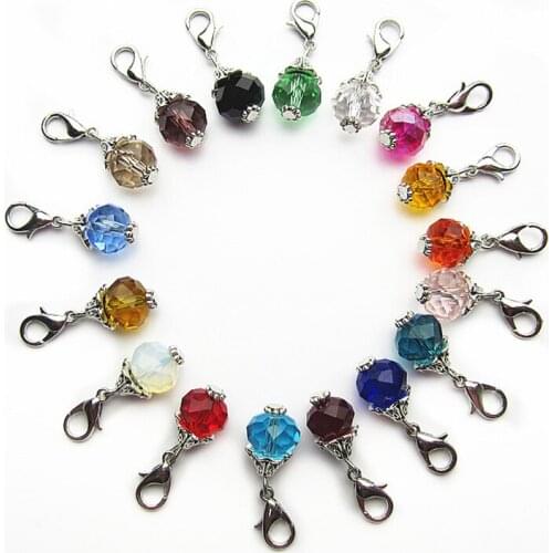36pcs Mix 18 colors Birthstone Crystal Dangle Charms Diy Bracelets Jewelry Accessory Floating 10mm beads Lobster Clasp Charms