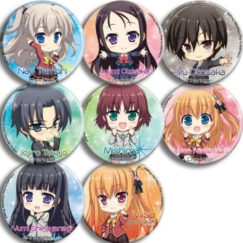 8pcs/1lot Anime Charlotte Nao Tomori Yu Otosaka Figure 5118 Badges Round Brooch Pin Gifts Kids Toy