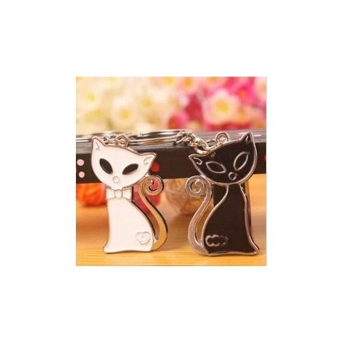 Free ship!1lot=30pair!Cute black and white cat Couple metal Fashion creative keychain/wedding gift/Binding Combs & Spines