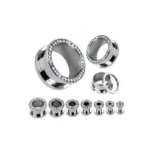 Free Shippment Lot 50pcs Body Jewelry - Ear Tunnels Plugs Screw on Guages 6mm-20MM Earlets Double Crystal Gems New