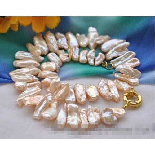 FREE SHIPPING hot sale~~~~~BEAUTIFUL pink dens biwa freshwater cultured pearl necklace 17inch