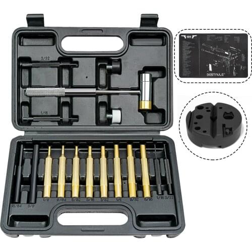 BESTNULE 19 Pcs Roll Pin Punch Set, Gunsmithing Punch Tools, Made of Solid Material Including Bench Block and Gun Cleaning Mat