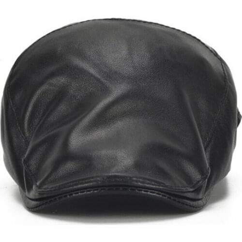 SILOQIN Snapback Cap Mens Genuine Leather Hat Simple Beret Adjustable Size Men Brands Sheepskin Leather Cap Dads Berets Hat